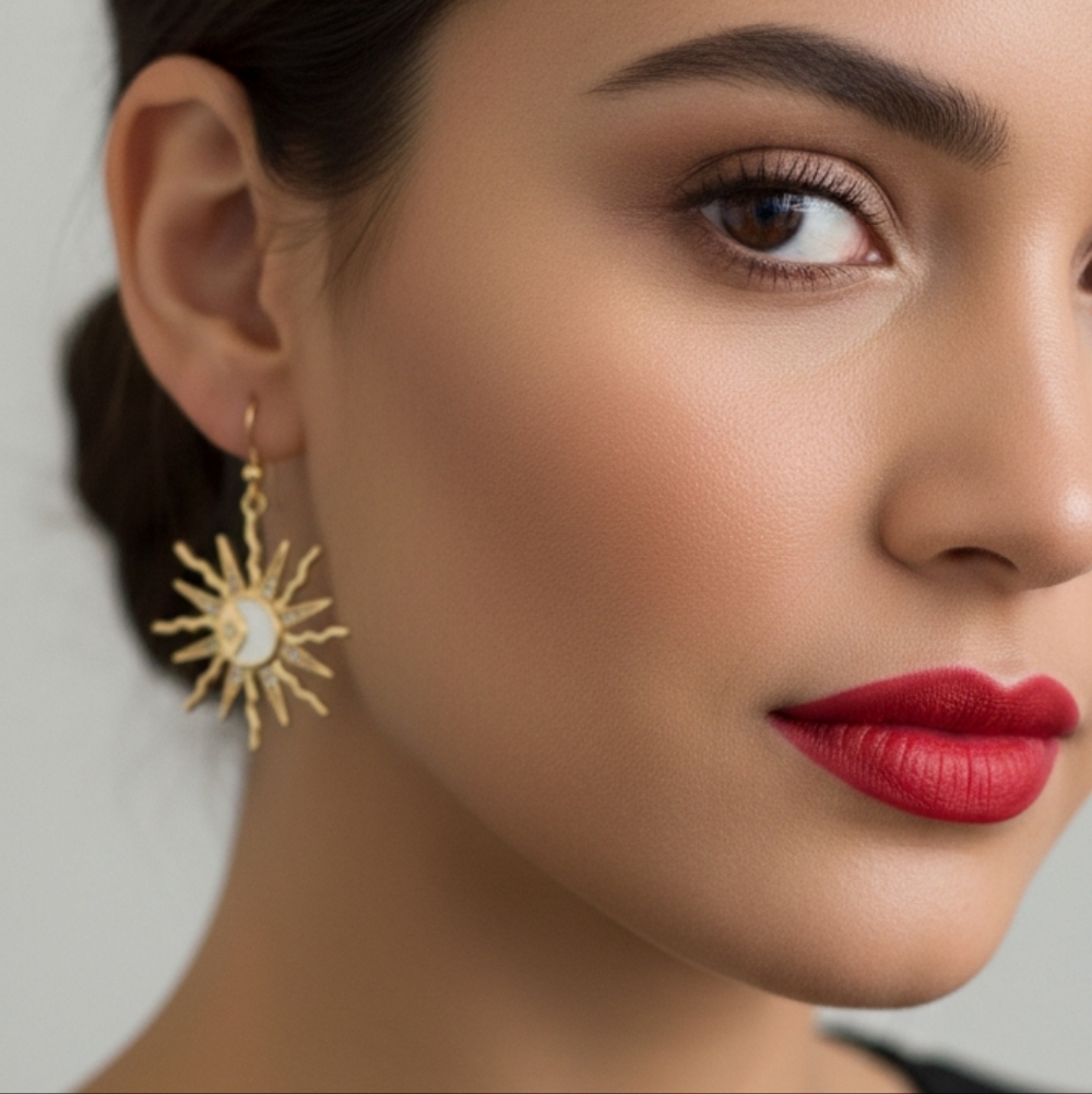 Gold Sun and Moon Earrings